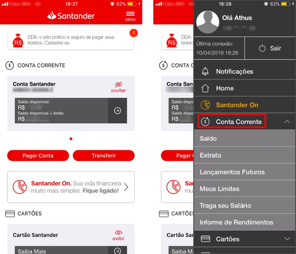 Como consultar o Informe de Rendimentos no app do Santander