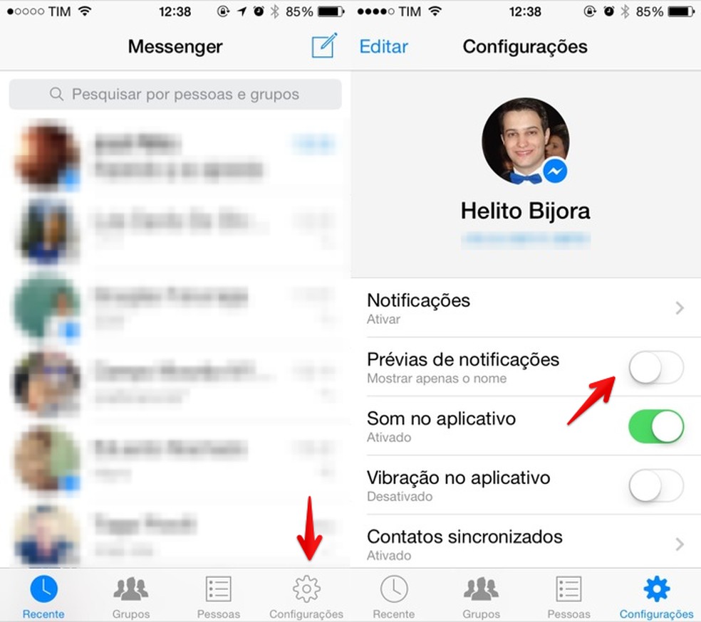 Desativando prévia de mensagens no iPhone (Foto: Reprodução/Helito Bijora) — Foto: TechTudo