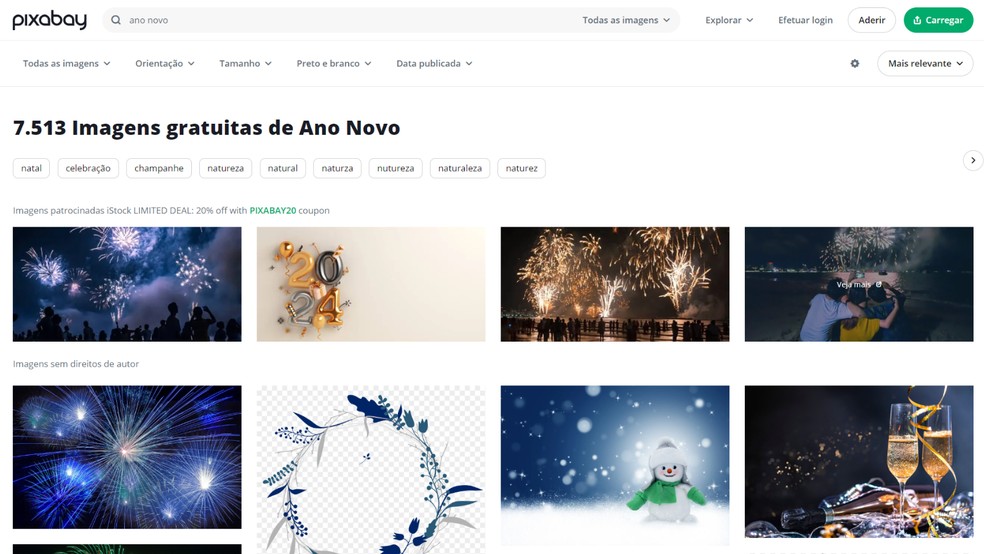 Pixabay oferece imagens gratuitas e pagas de feliz Ano Novo 2024 — Foto: Reprodução/Júlia Silveira