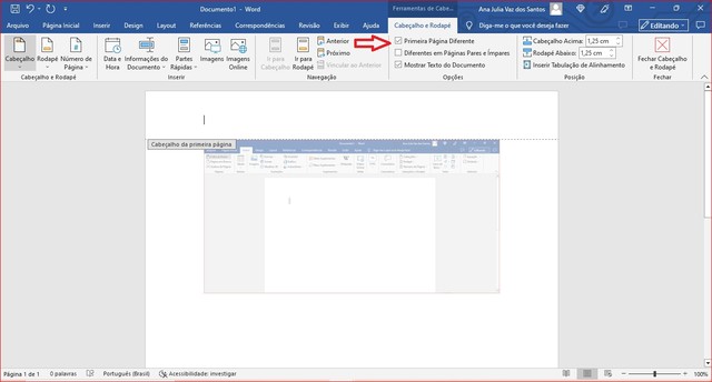 Como deixar cabeçalho só na primeira página do Word