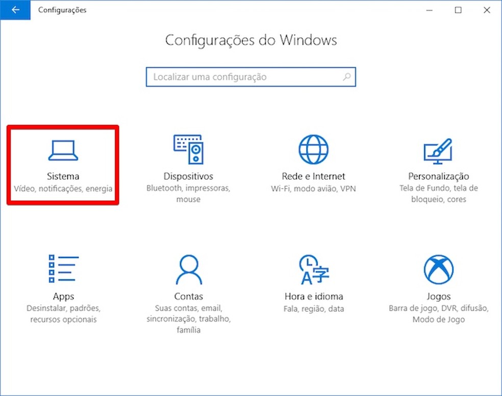 Acesse as configurações do Windows 10 — Foto: Reprodução/Helito Bijora