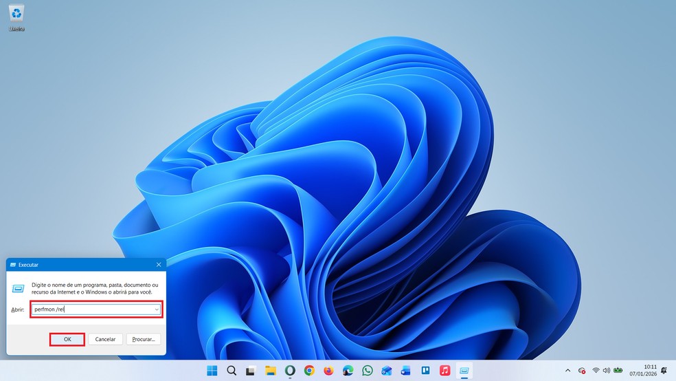 Digite o comando perfmon /rel no Executar — Foto: Reprodução/Caroline Silvestre
