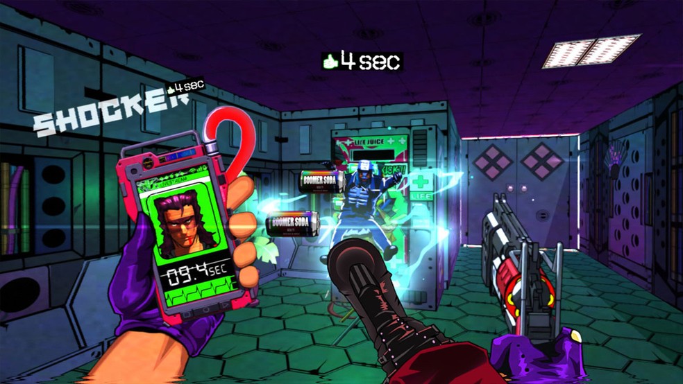 Mullet Madjack é um jogo de tiro FPS frenético em que usuários precisam matar inimigos para permanecerem vivos por mais alguns segundos — Foto: Reprodução/Steam