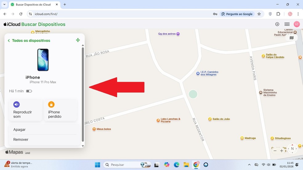 Veja a localização em tempo real ou selecione uma das opções de ações — Foto: Reprodução/Diego Cataldo