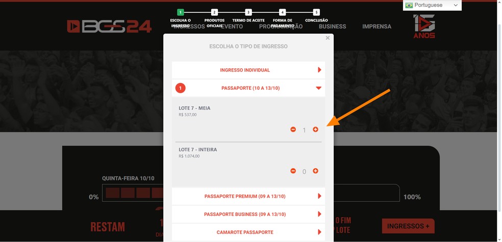 Selecione seu ingresso — Foto: Reprodução/Steam