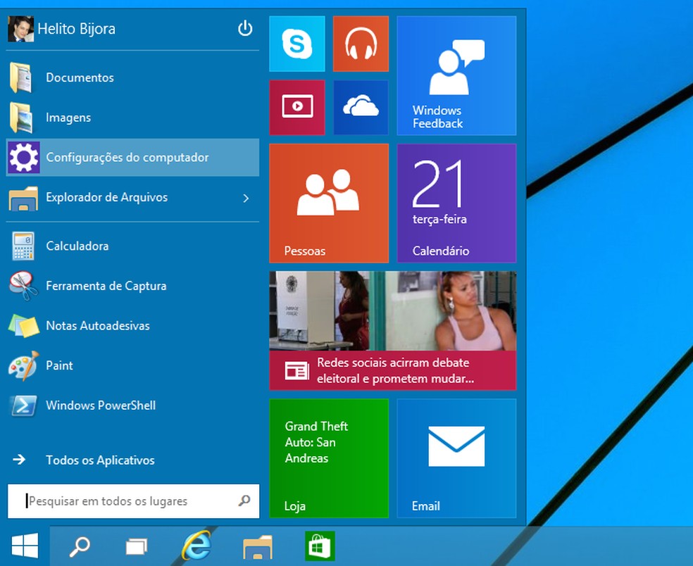 Acesse as configurações do Windows 10 (Foto: Reprodução/Helito Bijora) — Foto: TechTudo