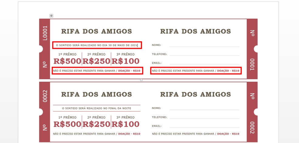 Como fazer rifa no Word
