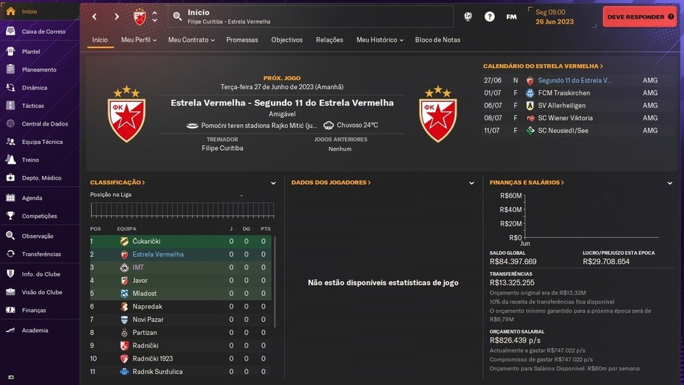 Conquiste a gloria europeia com o Estrela Vermelha no Football Manager 2024 — Foto: Reprodução/Filipe Curitiba
