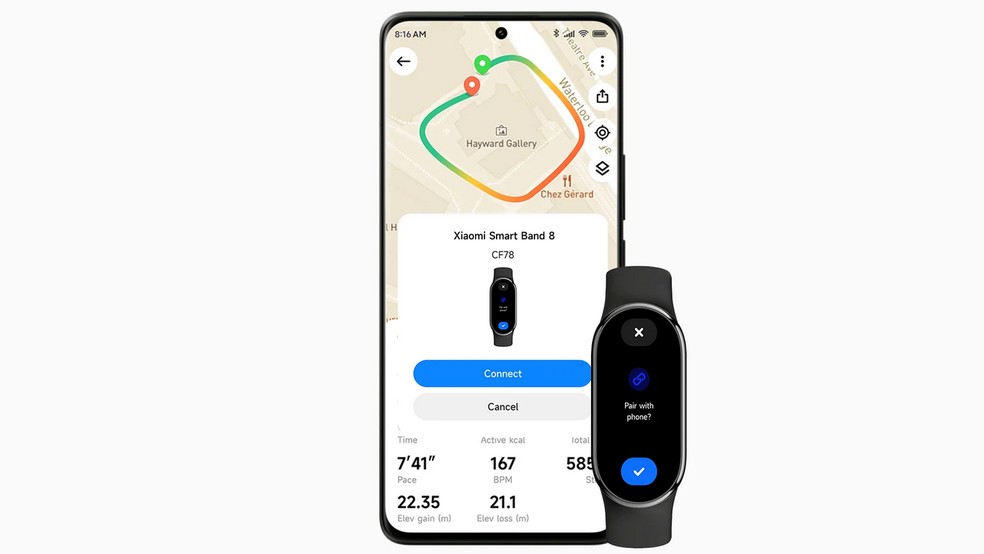 Xiaomi Mi Band 8, assim como a variante Active, funciona tanto em celulares Android quanto no iPhone (iOS) — Foto: Divulgação/Xiaomi