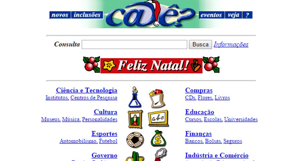 Cadê? foi um dos maiores serviços de busca do país e foi incorporado pelo Yahoo (Foto: Reprodução/Archive.org) — Foto:  Reprodução/Archive.org