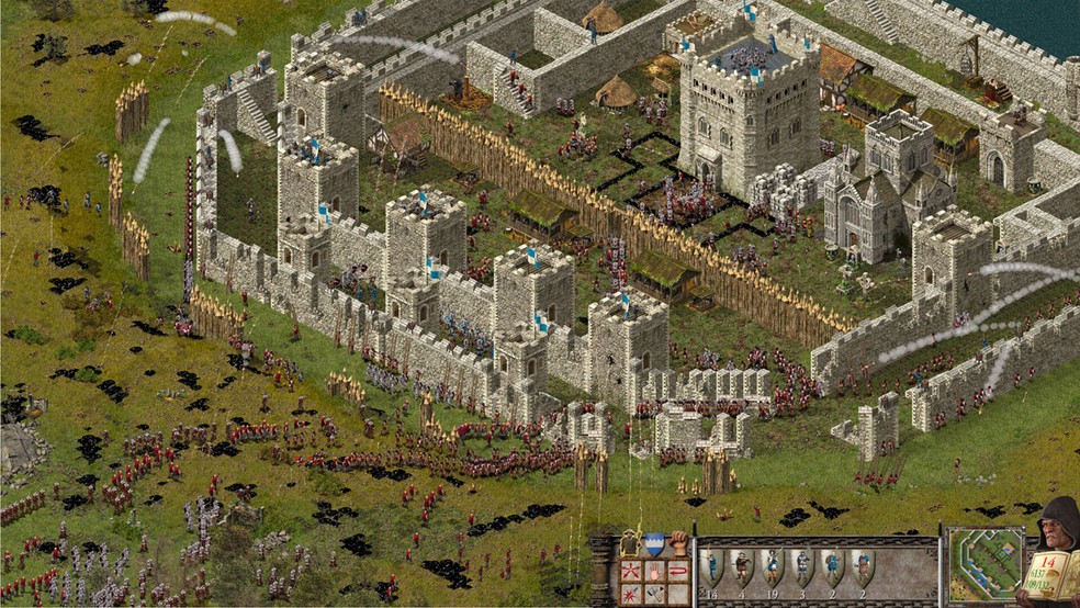 Stronghold: Definitive Edition traz um simulador de construir e administrar castelos lidando com sua economia e situações como cercos — Foto: Reprodução/Steam