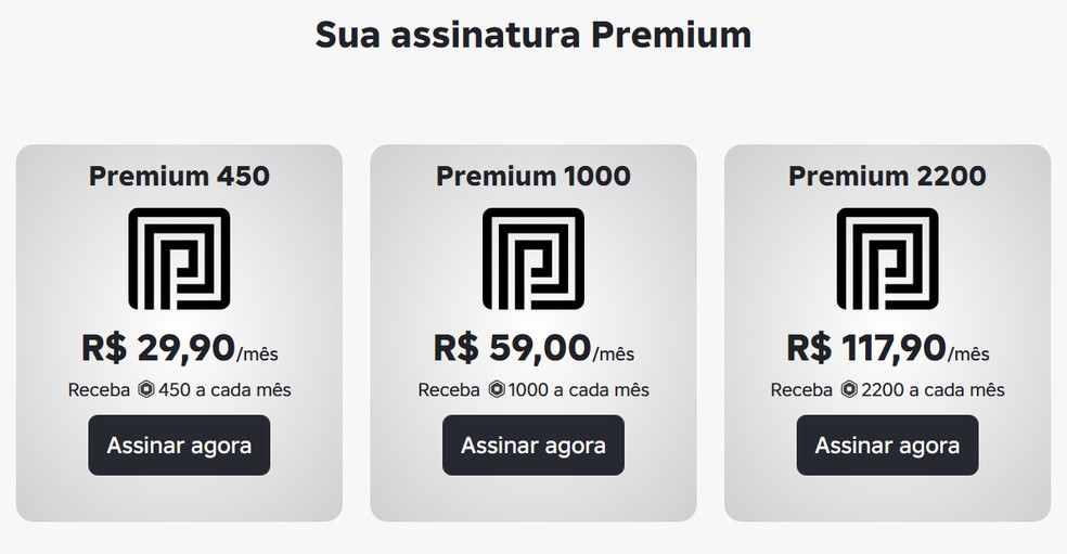 Planos do Roblox Premium — Foto: Reprodução/Róbson Martins