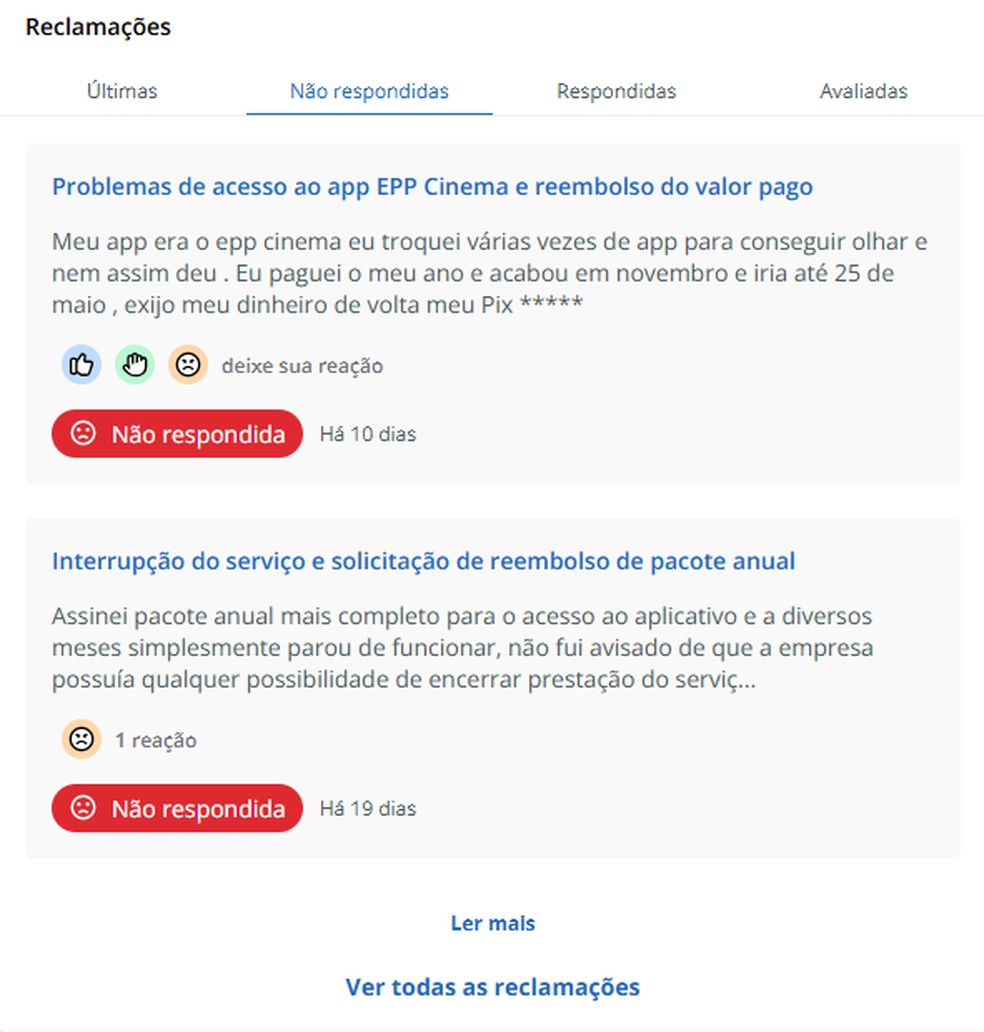  Reprodução/Reclame Aqui