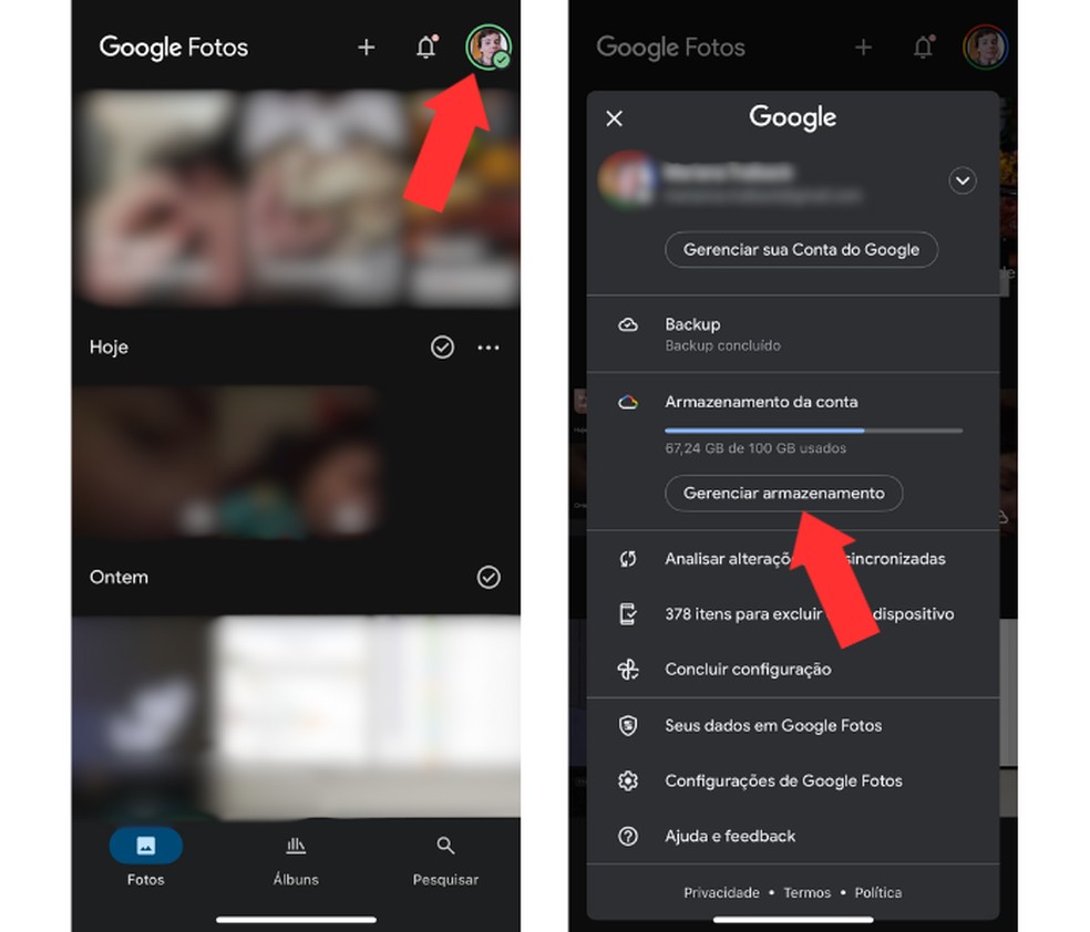 Acessando o gerenciamento de armazenamento do Google Fotos — Foto: Reprodução/Mariana Tralback