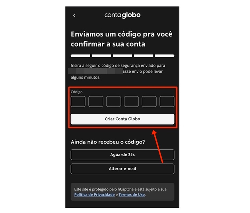 Preencher o código correto recebido é preciso para o torcedor acessar a transmissão do sinal da TV Globo ao vivo e online — Foto: Reprodução/Gabriela Andrade