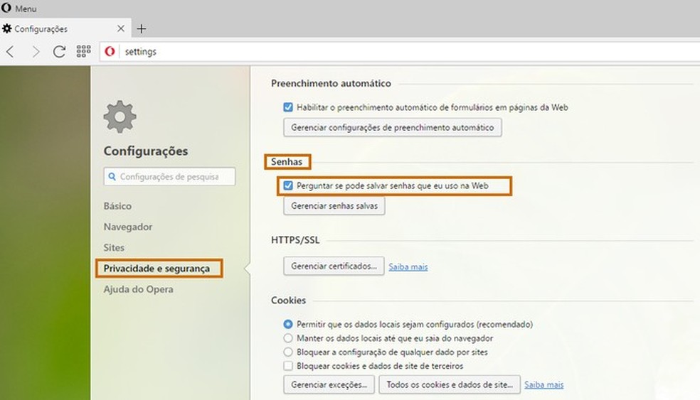 Salve senhas do Gmail pelo Opera (Foto: Reprodução/Barbara Mannara) — Foto: TechTudo