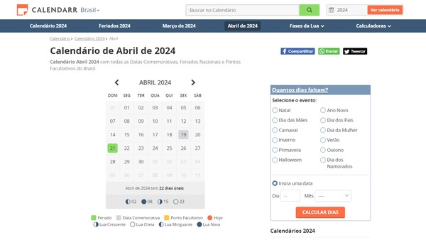 Calendário de abril de 2024 com feriados: veja apps e sites para conferir