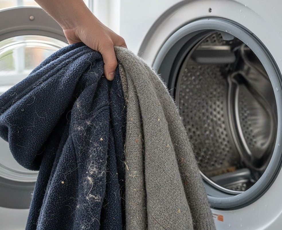 Roupa saindo com pelo da máquina de lavar? Tem solução! — Foto: Reprodução/Mayara Souza com IA