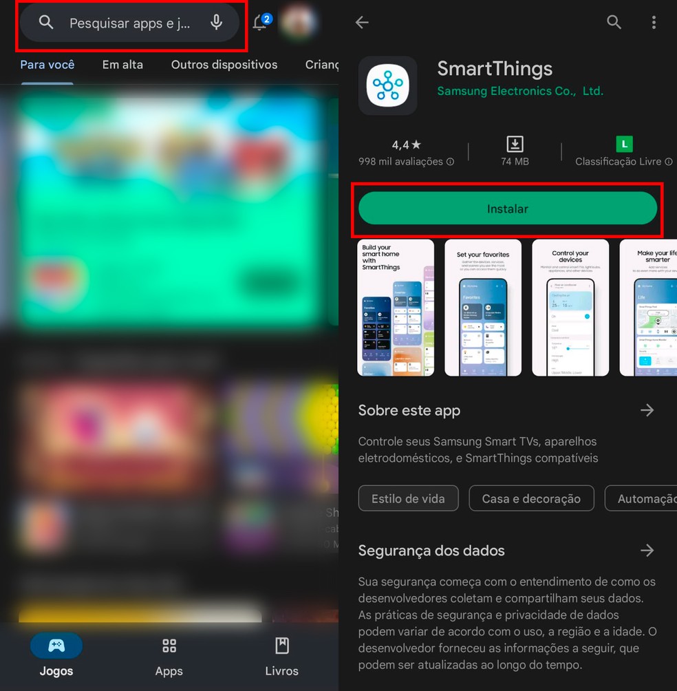 Aprenda a baixar o app SmartThings, da Samsung — Foto: Reprodução/TechTudo