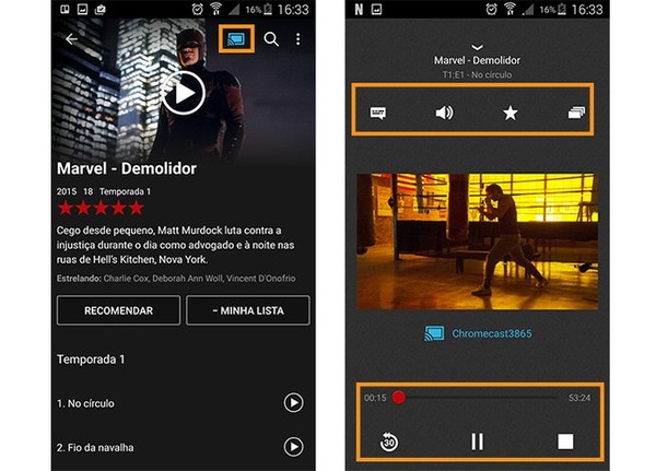 Como faço para transmitir apps como  ou Netflix do meu