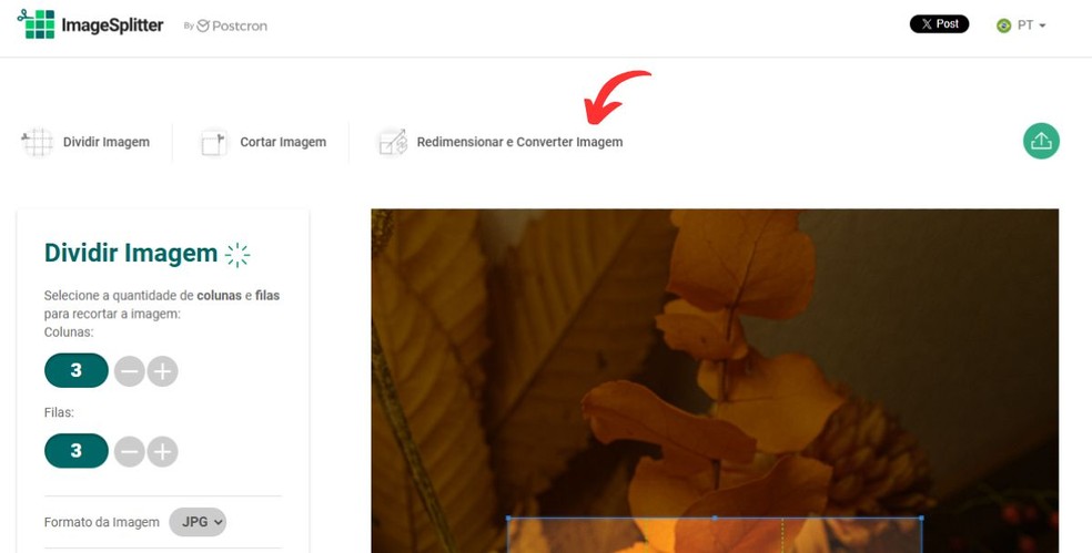 Escolha a opção para redimensionar e converter imagens — Foto: Reprodução/Millena Borges