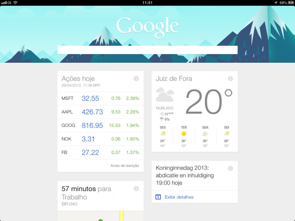 Google Now disponível para iPhone e iPad (Foto: Reprodução/Ricardo Fraga) — Foto: TechTudo