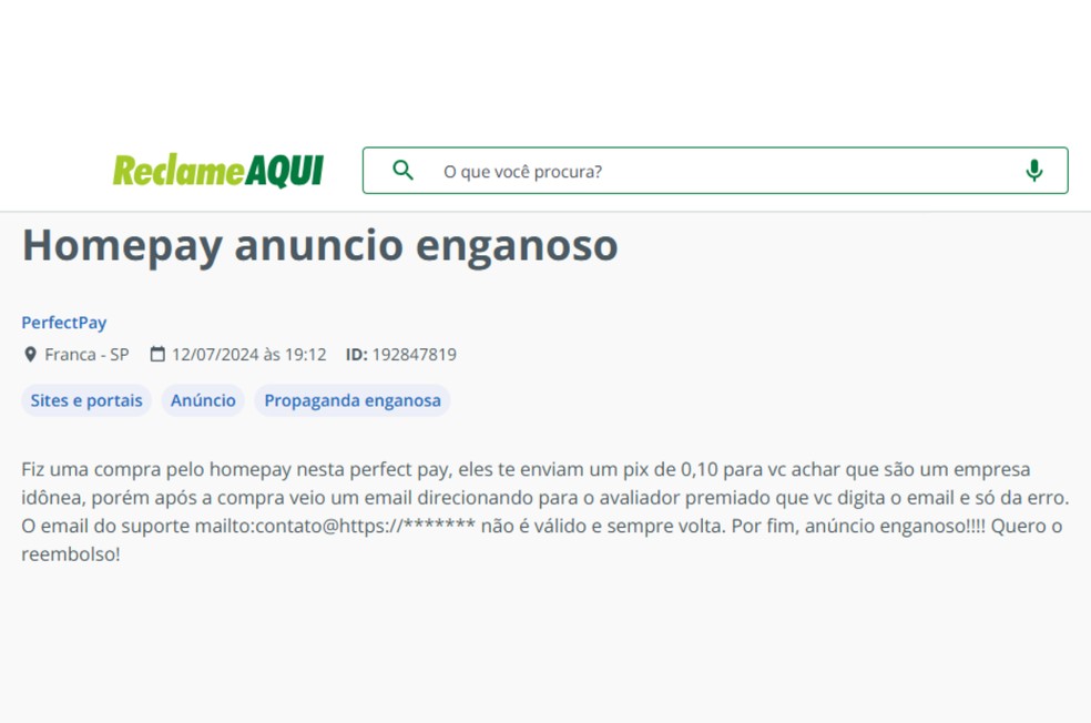  Reprodução/Reclame Aqui