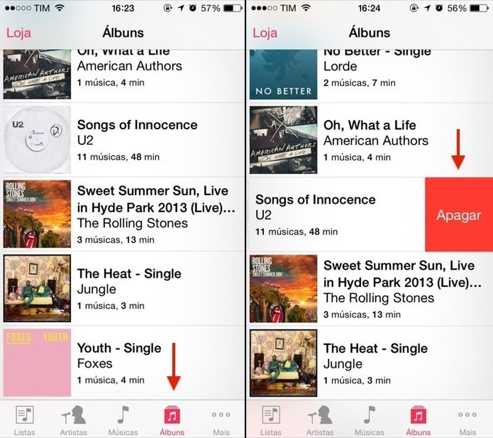 Excluindo músicas do U2 do iPhone (Foto: Reprodução/Helito Bijora) — Foto: TechTudo