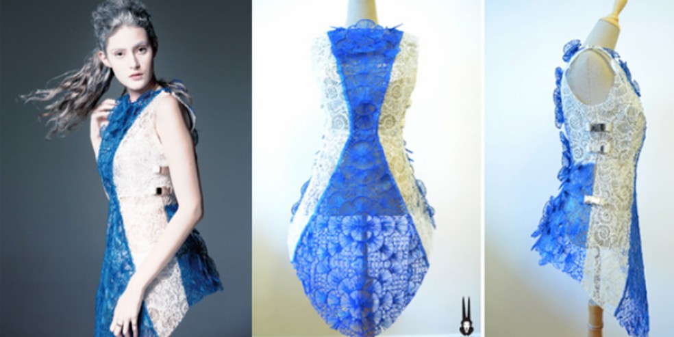 Vestido foi desenhado e impresso em tempo real com caneta 3Doodler (Foto: Reprodução/3DPrint) — Foto: TechTudo