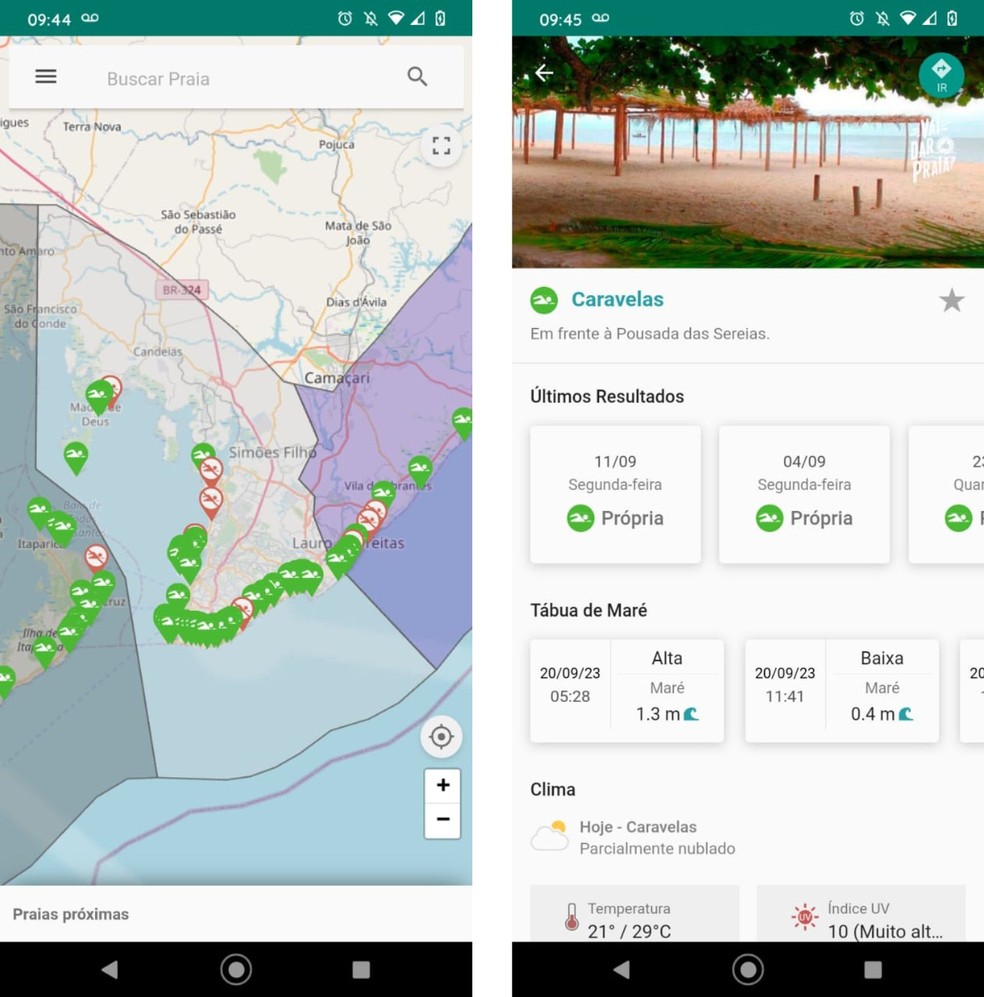 O app Vai dar Praia ajuda a monitorar vários aspectos do clima nas praias da Bahia — Foto: Reprodução/Júlio César Gonsalves