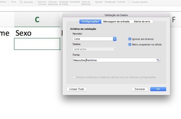 Como criar um menu suspenso no Excel