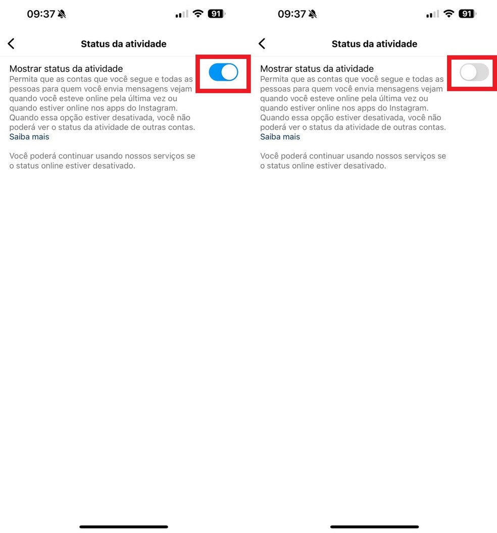 Desativando o status de atividade do Instagram para ficar "invisível" na rede social — Foto: Reprodução/Clara Fabro