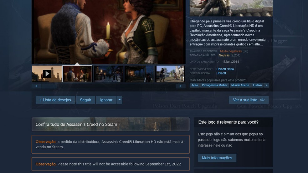 Ubisoft remove jogo popular do Steam para sempre tempo limitado para jogar
