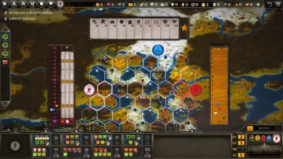 Scythe se baseia na estratégia em um tabuleiro focado na disputa de território — Foto: Divulgação/Steam