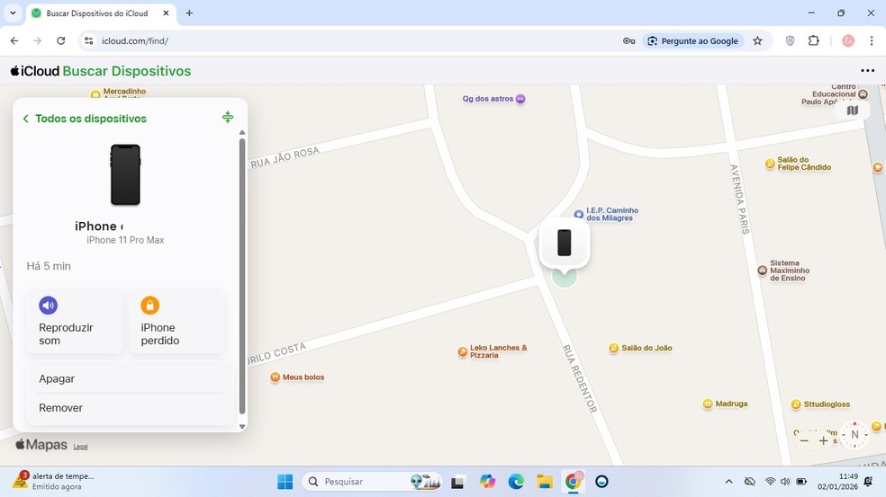 Veja a última localização registrada do iPhone — Foto: Reprodução/Diego Cataldo