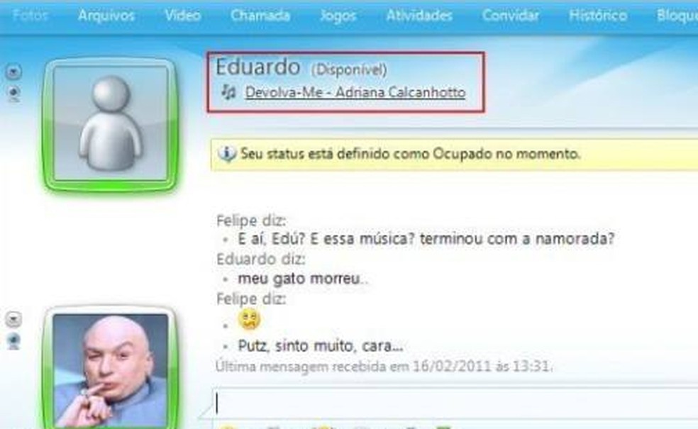 MSN exibia automaticamente a música que usuário estava ouvindo no subnick do MSN — Foto: Reprodução/Facebook TechTudo