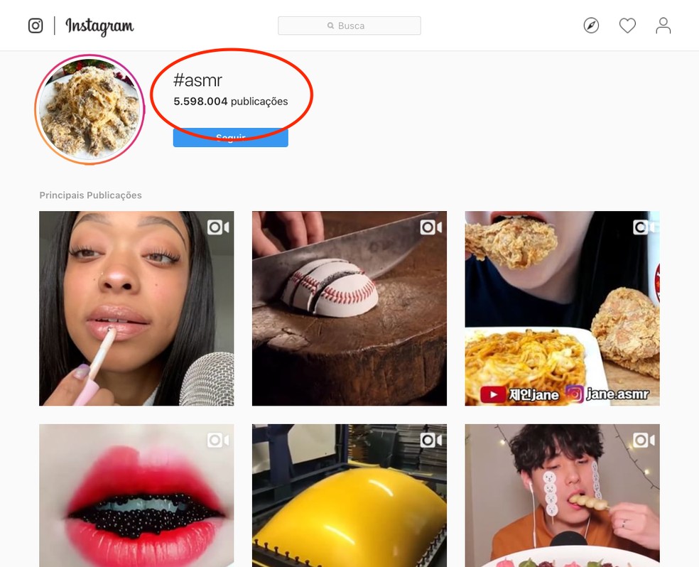 A hashtag #asmr no Instagram tem mais de cinco milhões de publicações — Foto: Reprodução/TechTudo