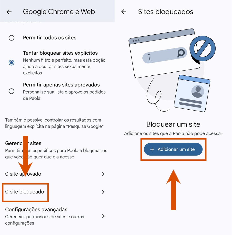 Você pode, ainda, bloquear um site específico acessando a aba "Sites bloqueados" — Foto: Reprodução/Paola Mansur