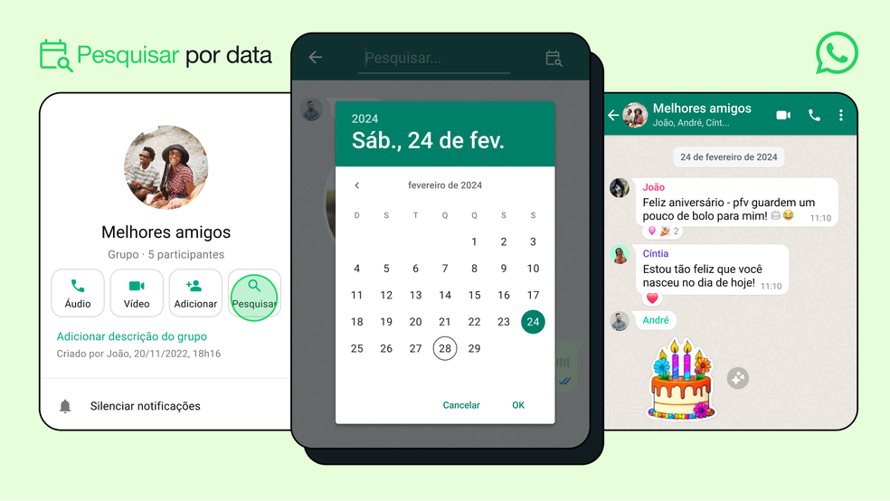 WhatsApp lança pesquisa de mensagens por data no Android — Foto: Divulgação/WhatsApp