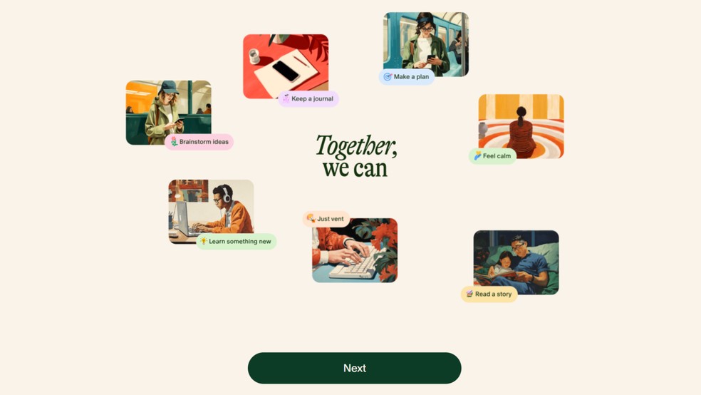 Pi é um dos chatbots de terapia disponíveis na web e promete ajudar usuários a se acalmarem — Foto: Reprodução/Júlia Silveira