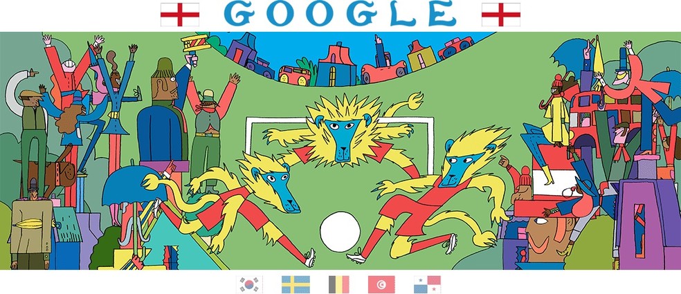 Leões representam a Inglaterra em Doodle — Foto: Reprodução/Google