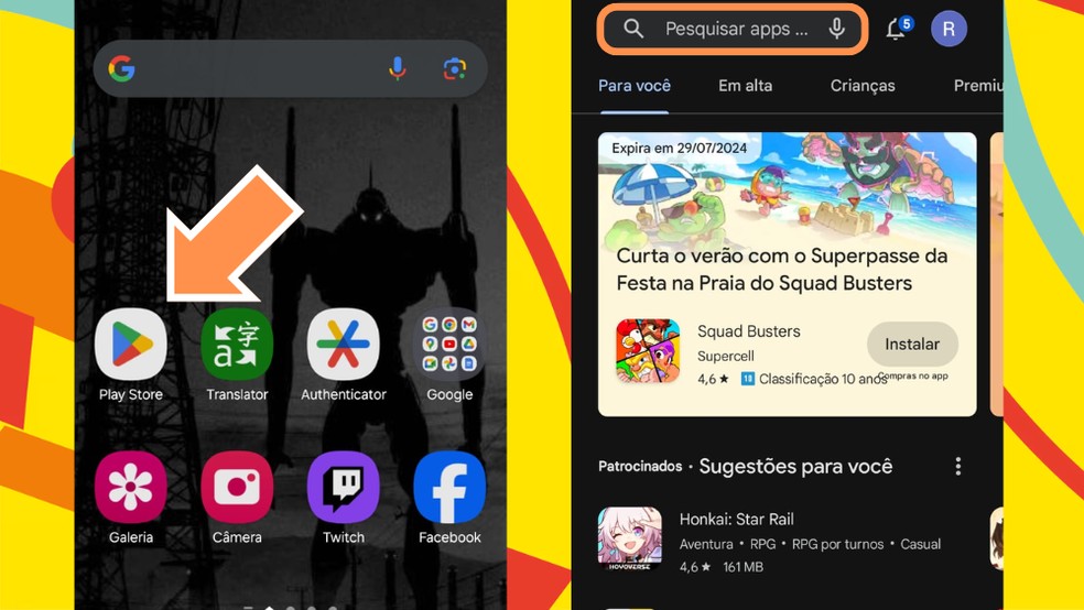 Selecione a barra de busca na sua loja de apps — Foto: Reprodução/Róbson Martins