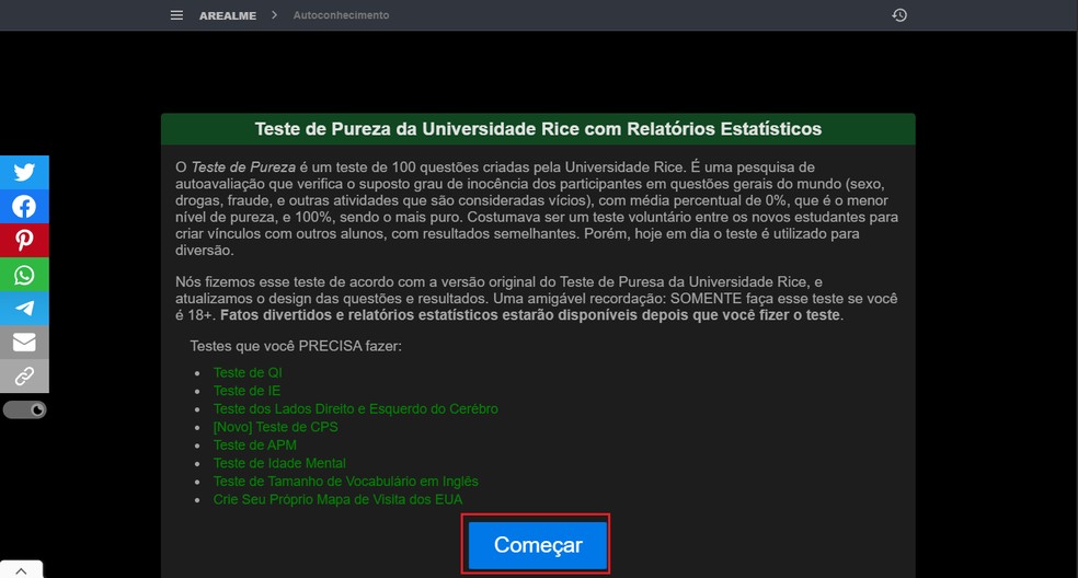 Rice Purity Test em português: veja teste de pureza que viralizou na web