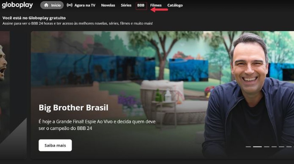 Entre no site do Globoplay e vá até a página do BBB 24 — Foto: Reprodução/Thaisi Carvalho