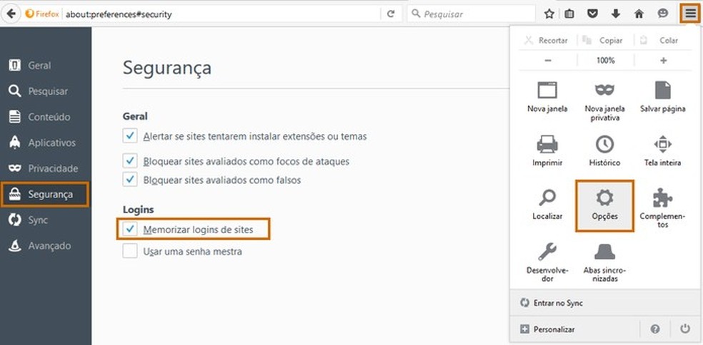 O Firefox também permite memorizar as senhas de sites e do Gmail (Foto: Reprodução/Barbara Mannara) — Foto: TechTudo