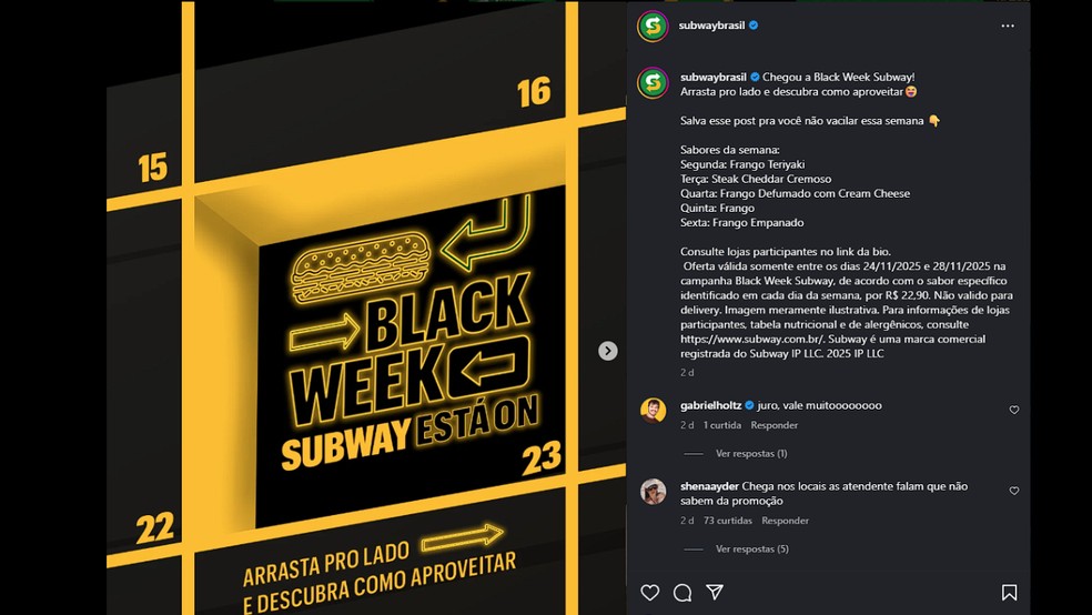  Reprodução/Instagram Subway