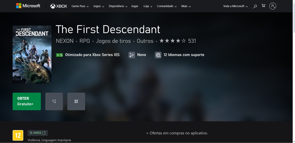 Acesse a página de The First Descendant na Microsoft Store — Foto: Reprodução/Róbson Martins