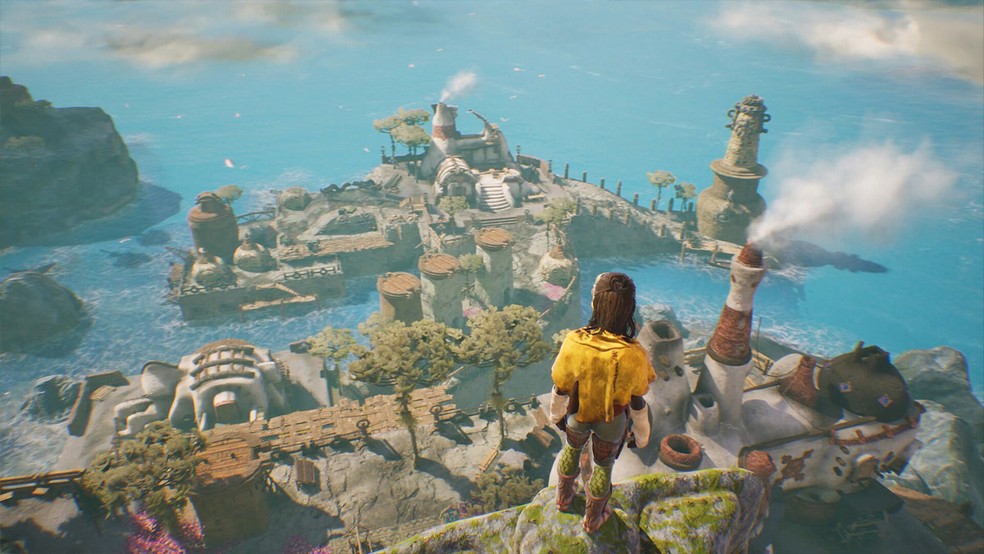 Towers of Aghasba é um jogo de mundo aberto em acesso antecipado sobre restaurar uma ilha devastada — Foto: Reprodução/Steam