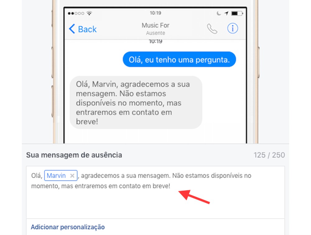 Exemplo De Mensagem Enviada Intantaneamente Se A Página Tiver Ausente
