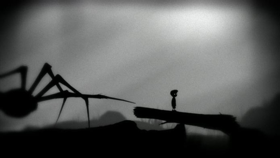 Limbo é um jogo de plataforma que mostra um mundo de sombras com criaturas assustadoras — Foto: Divulgação/Playdead